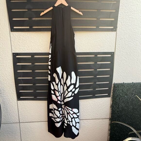 Halston Heritage Georgette Racerback Satin Maxi Dress | Black & White | Size 6 - Picture 3 of 8